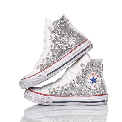 Converse Junior Glitter Silver Chuck Taylor Hi Glitter