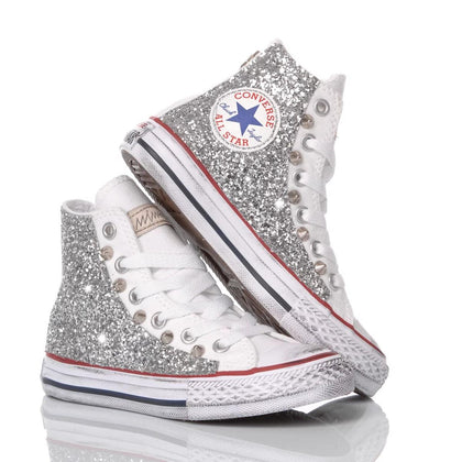 Converse Junior Glitter Silver Chuck Taylor Hi Glitter