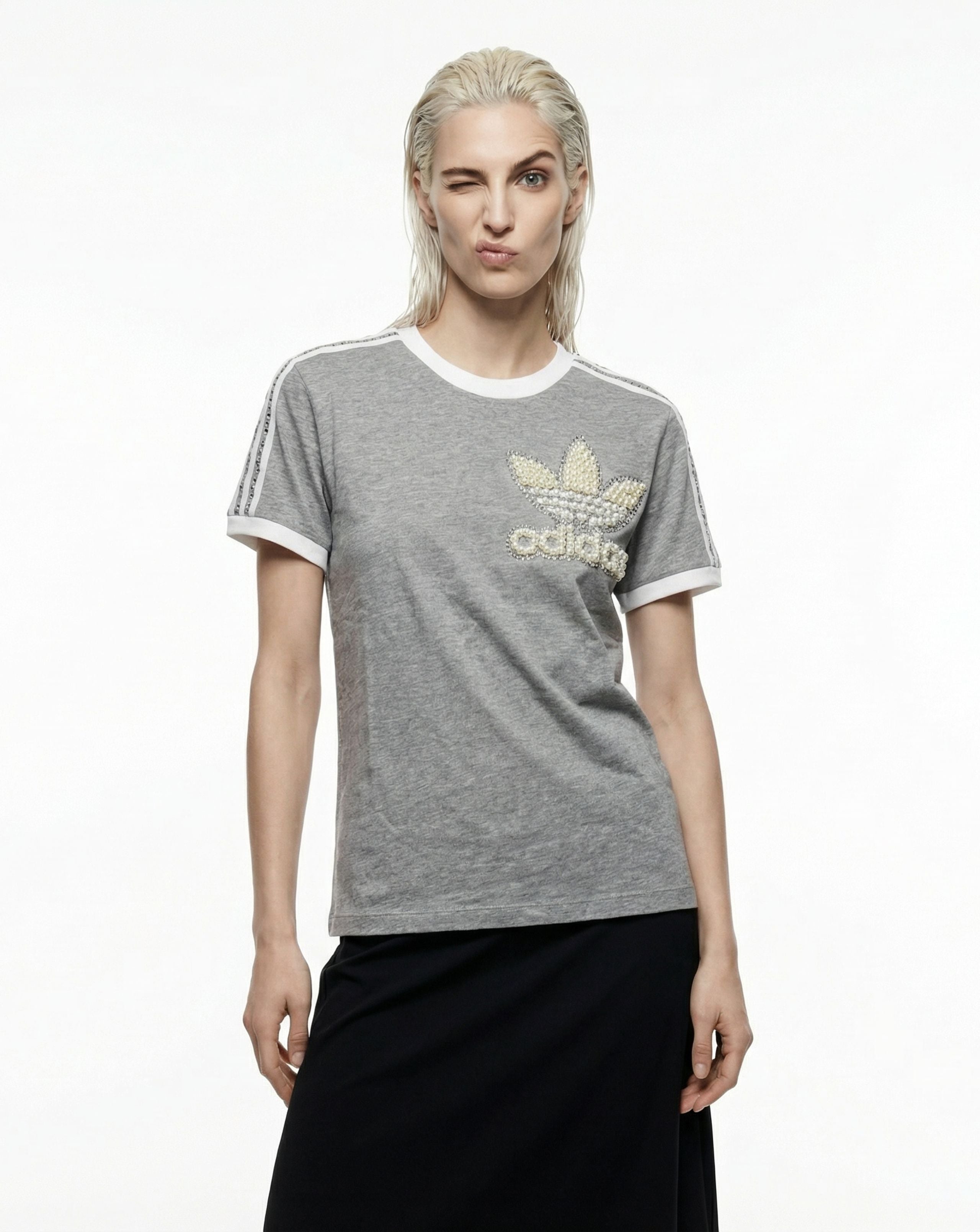 Grey Adidas T-shirt Pearls & Swarovski