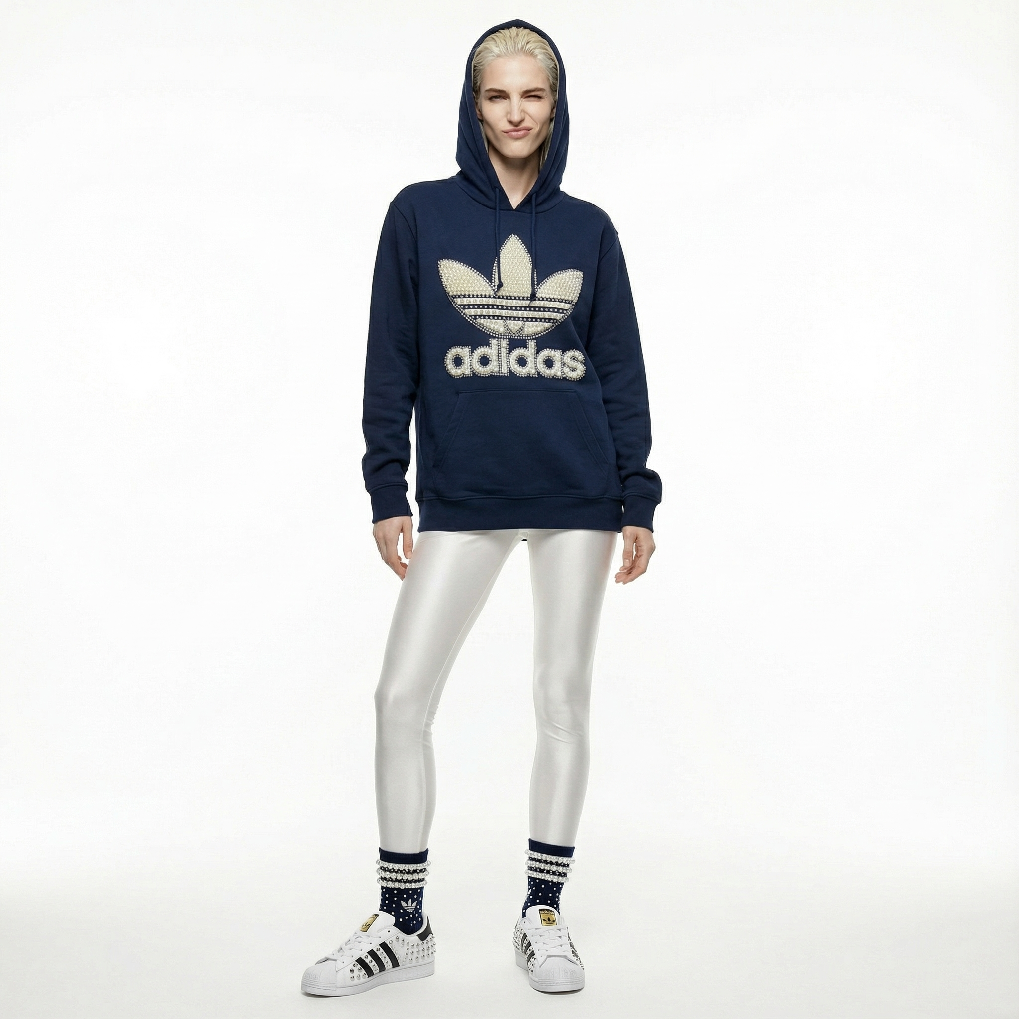 Blue Adidas Hoodie Pearls & Swarovski