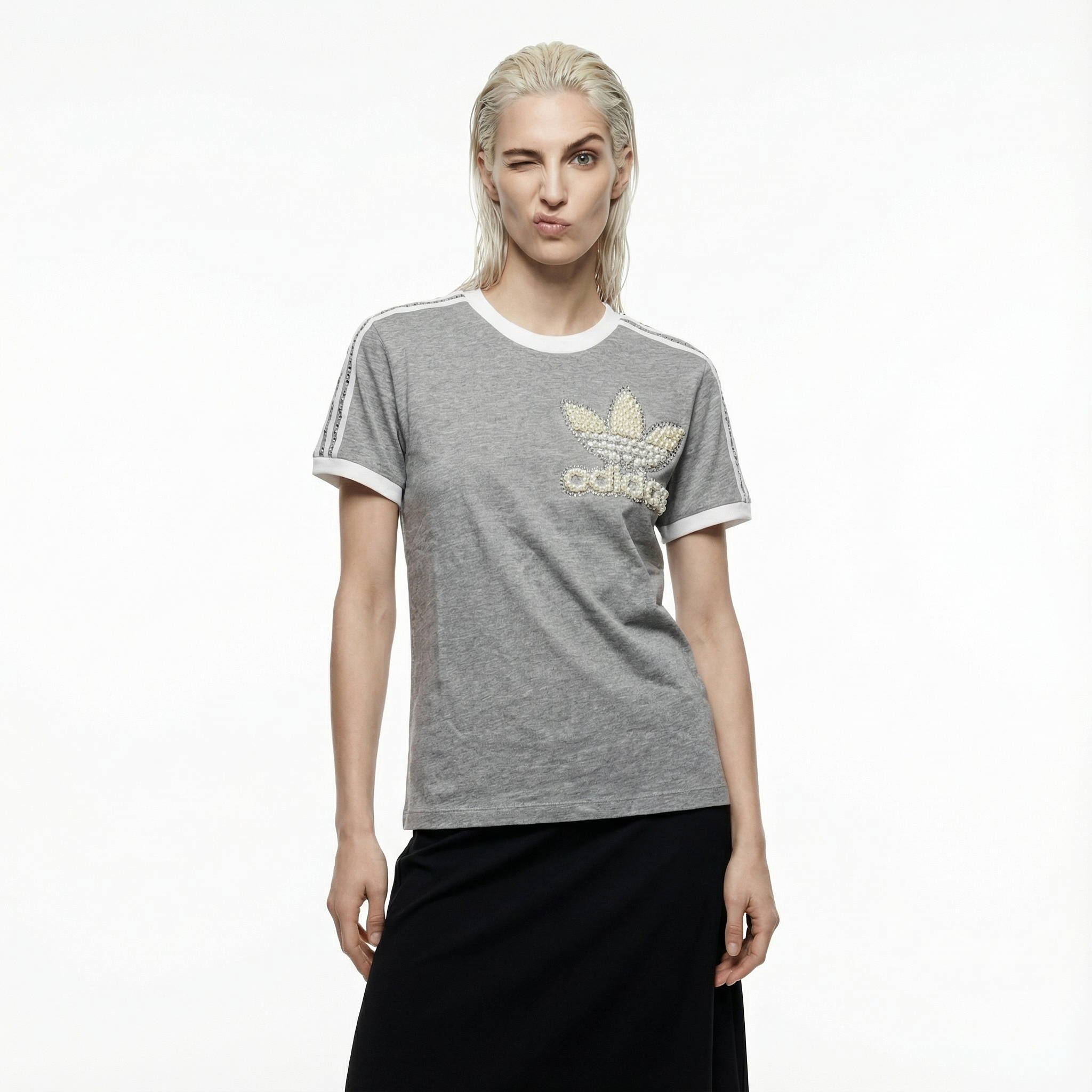 Grey Adidas T-shirt Pearls & Swarovski