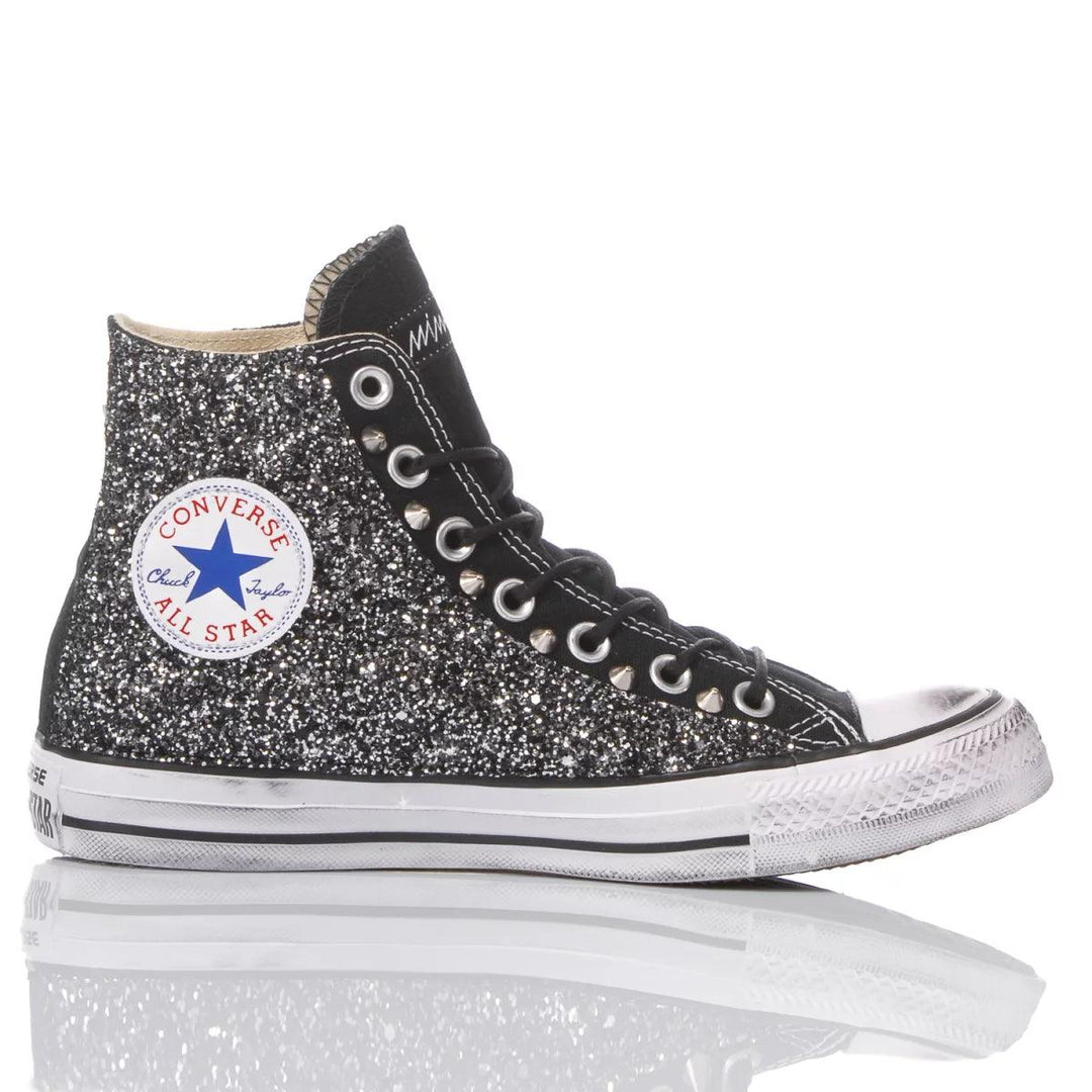 Glitzer Converse Schwarz Silber Converse Glitter Black Custom