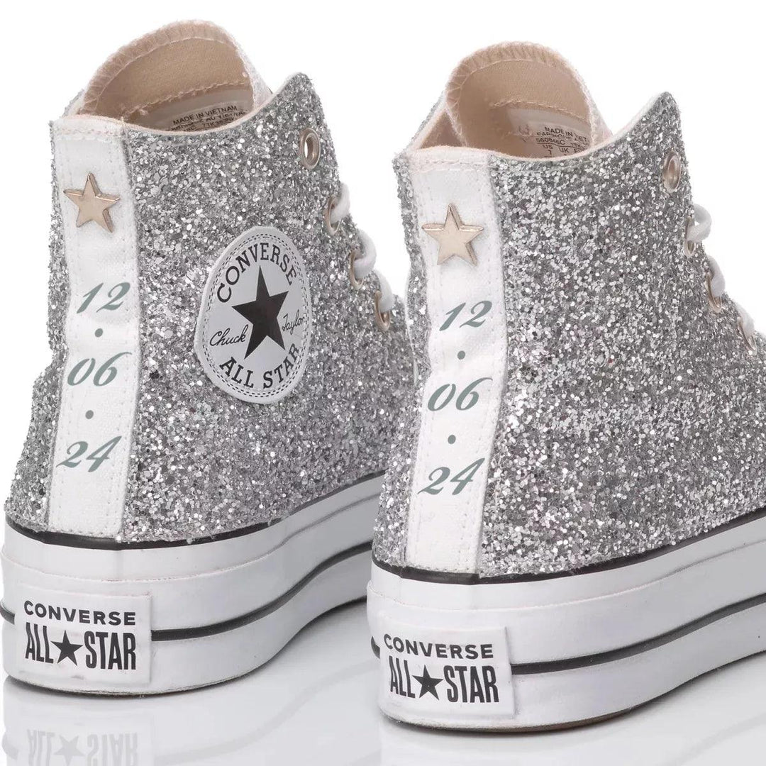 Glitzer Chucks Chucks Plateau Silber Silberne Converse Platform