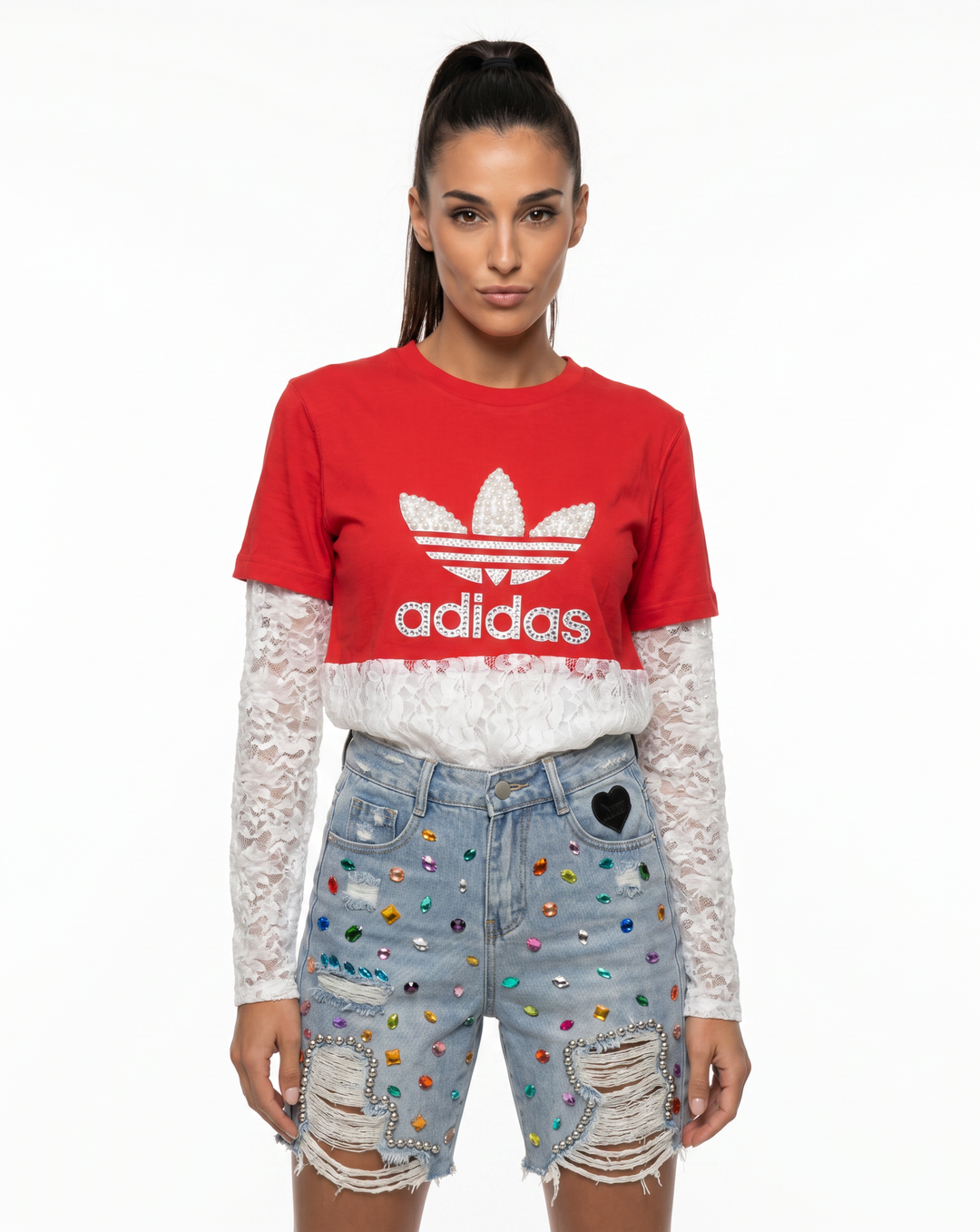 Adidas T-shirt Red Lace White