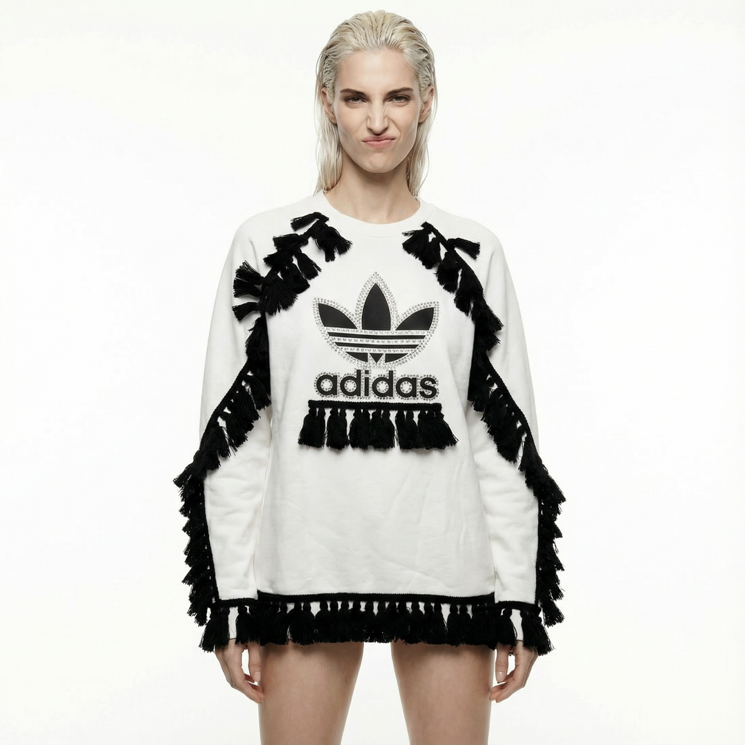 Felpa adidas bianca con swarovski e dettagli neri