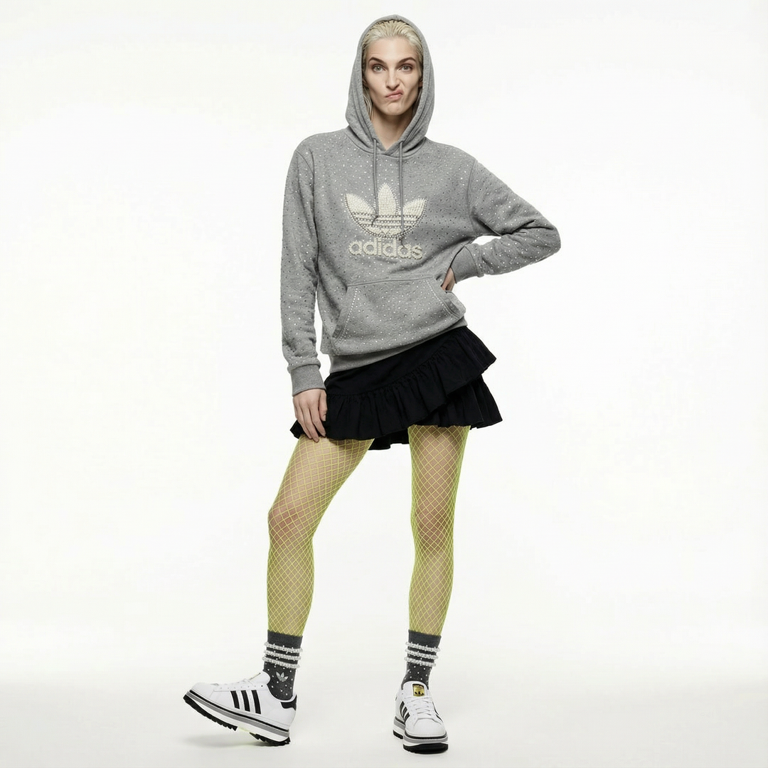 Grauer Adidas Kapuzenpullover Perlen & Swarovski