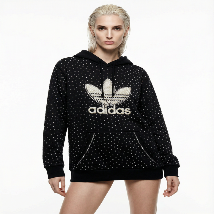 Felpa Adidas Nera Cappuccio Full Swarovski