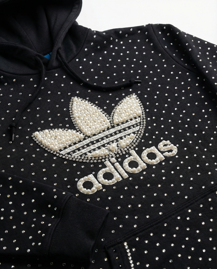 Felpa Adidas Nera Cappuccio Full Swarovski