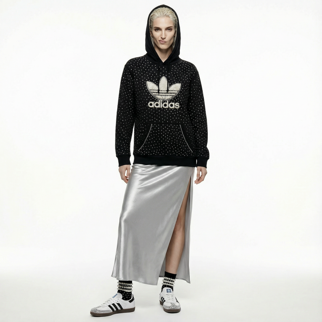 Felpa Adidas Nera Cappuccio Full Swarovski