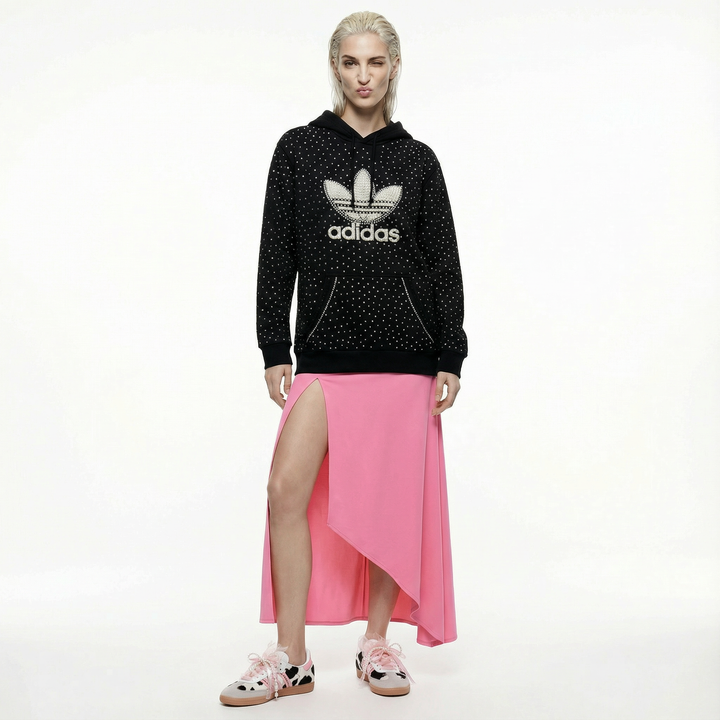 Felpa Adidas Nera Cappuccio Full Swarovski