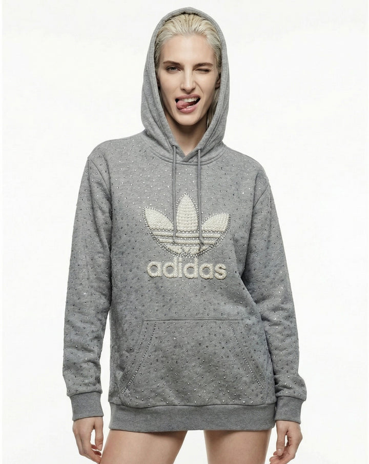 Grey Adidas Hoodie Pearls & Swarovski