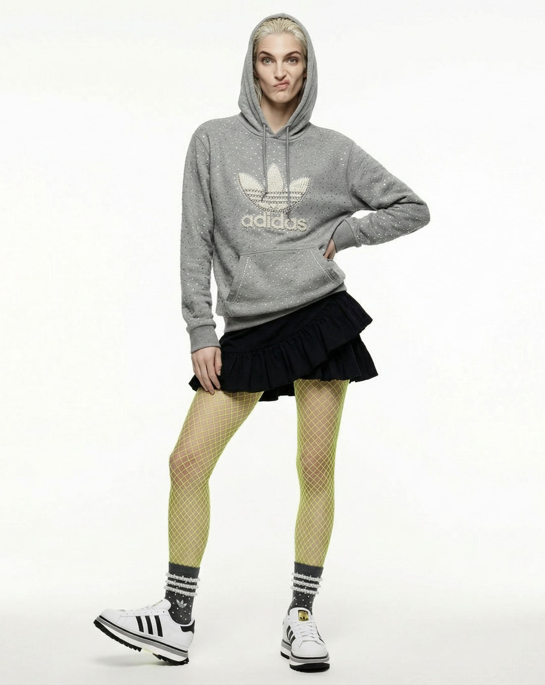 Grey Adidas Hoodie Pearls & Swarovski