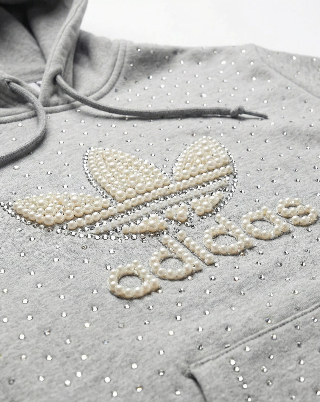 Grey Adidas Hoodie Pearls & Swarovski