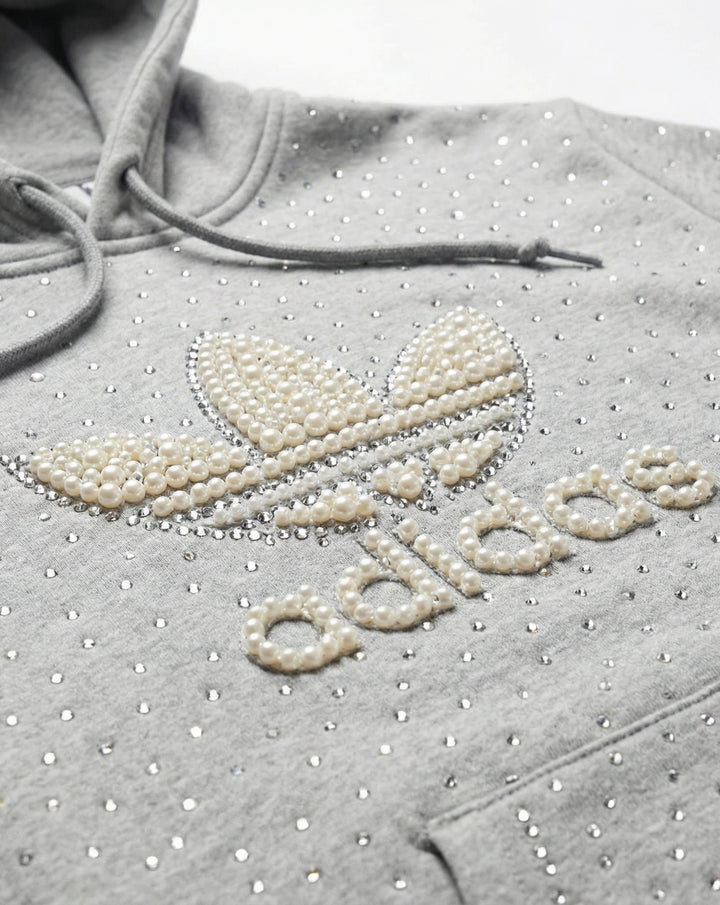 Grey Adidas Hoodie Pearls & Swarovski