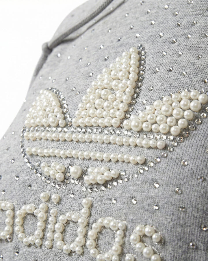 Grey Adidas Hoodie Pearls & Swarovski