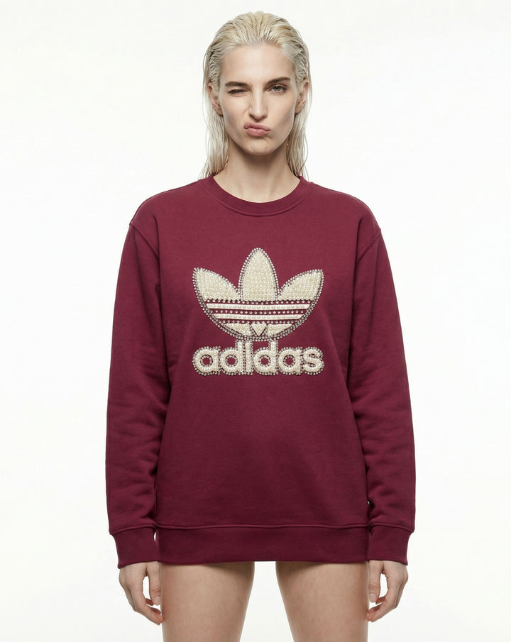 Sudadera Adidas burdeos de cuello redondo Perlas & Swarovski