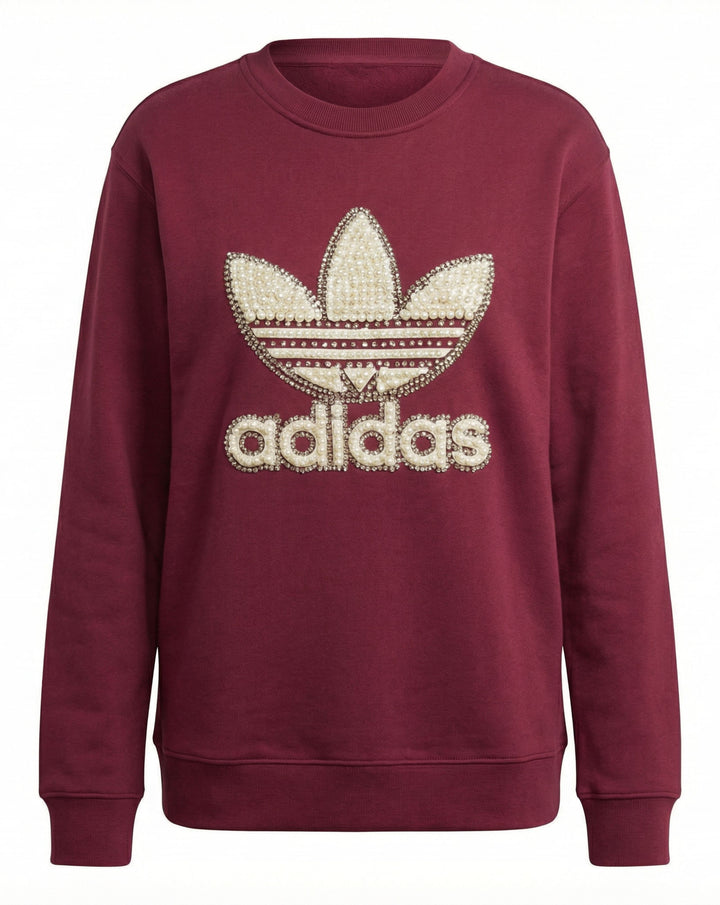 Sudadera Adidas burdeos de cuello redondo Perlas & Swarovski