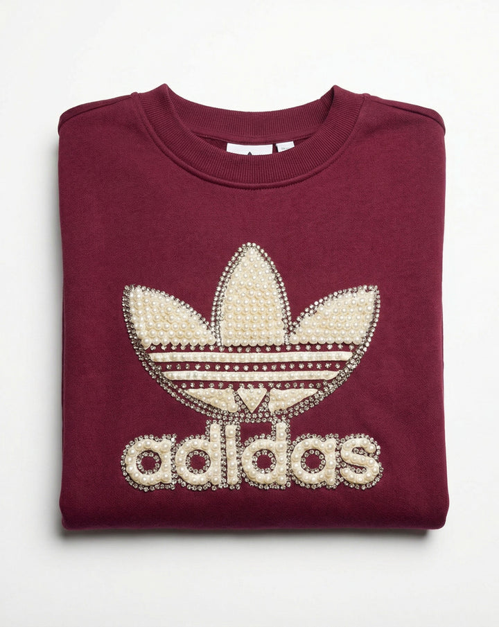 Sudadera Adidas burdeos de cuello redondo Perlas & Swarovski