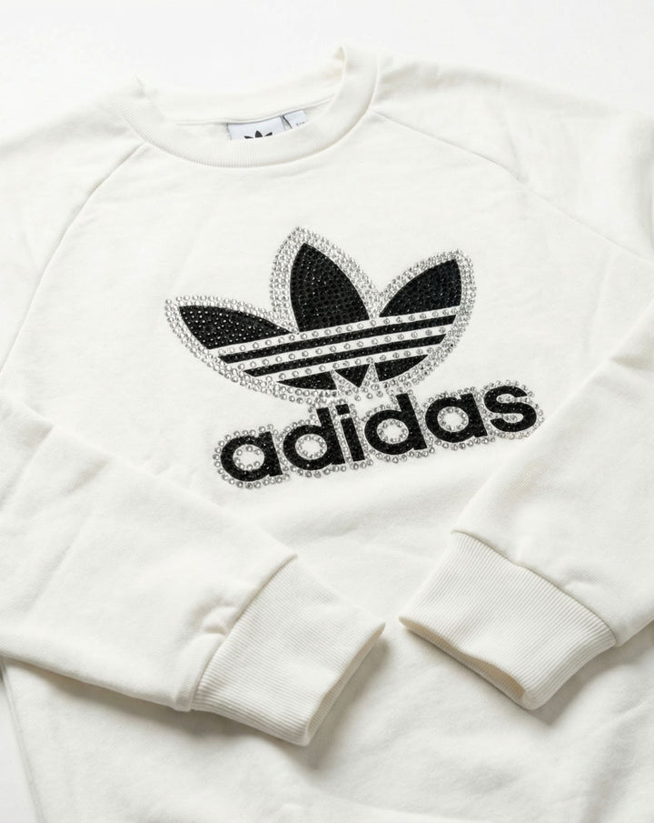 White Adidas Crewneck Sweatshirt with Swarovski Crystals
