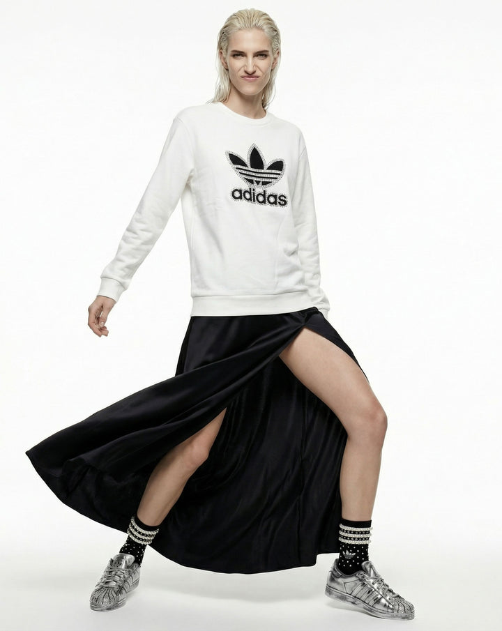 White Adidas Crewneck Sweatshirt with Swarovski Crystals