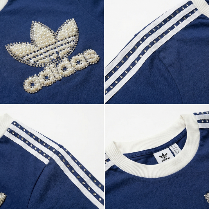 Blue Adidas T-shirt Pearls &amp; Swarovski 