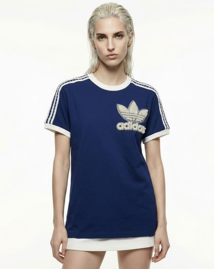 Blue Adidas T-shirt Pearls &amp; Swarovski 