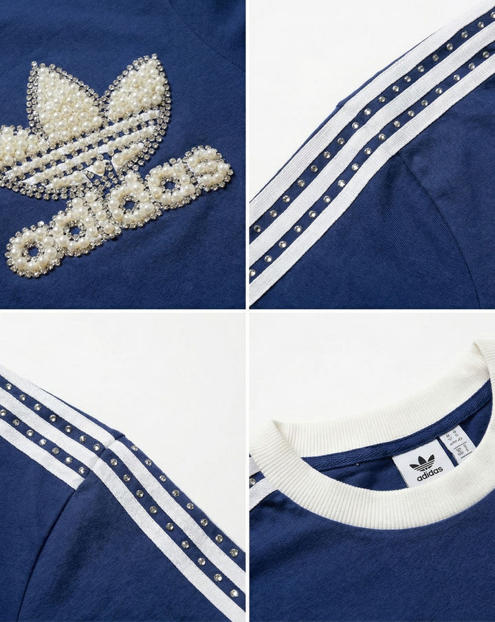 Blue Adidas T-shirt Pearls &amp; Swarovski 