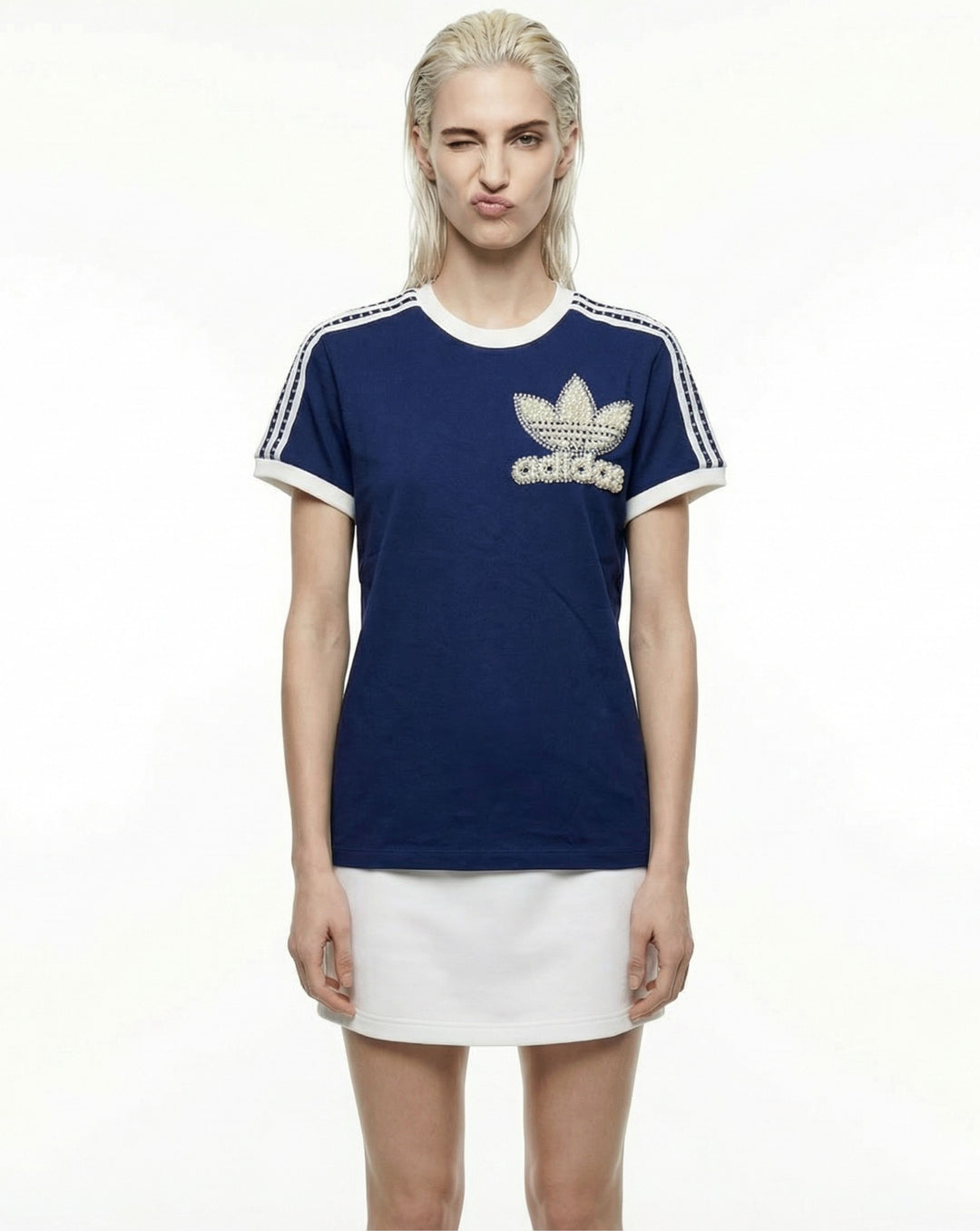 Blue Adidas T-shirt Pearls &amp; Swarovski 