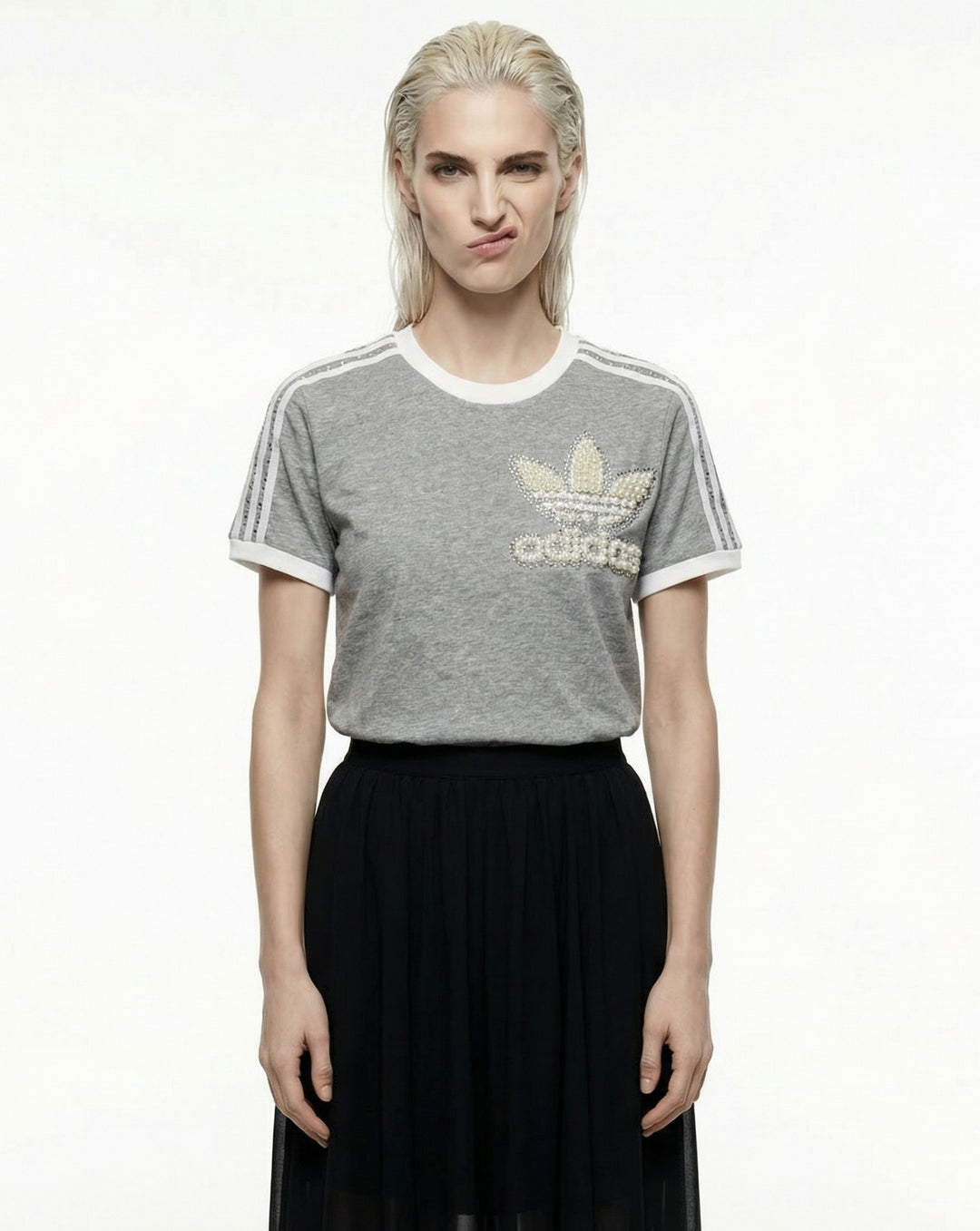 Grey Adidas T-shirt Pearls & Swarovski
