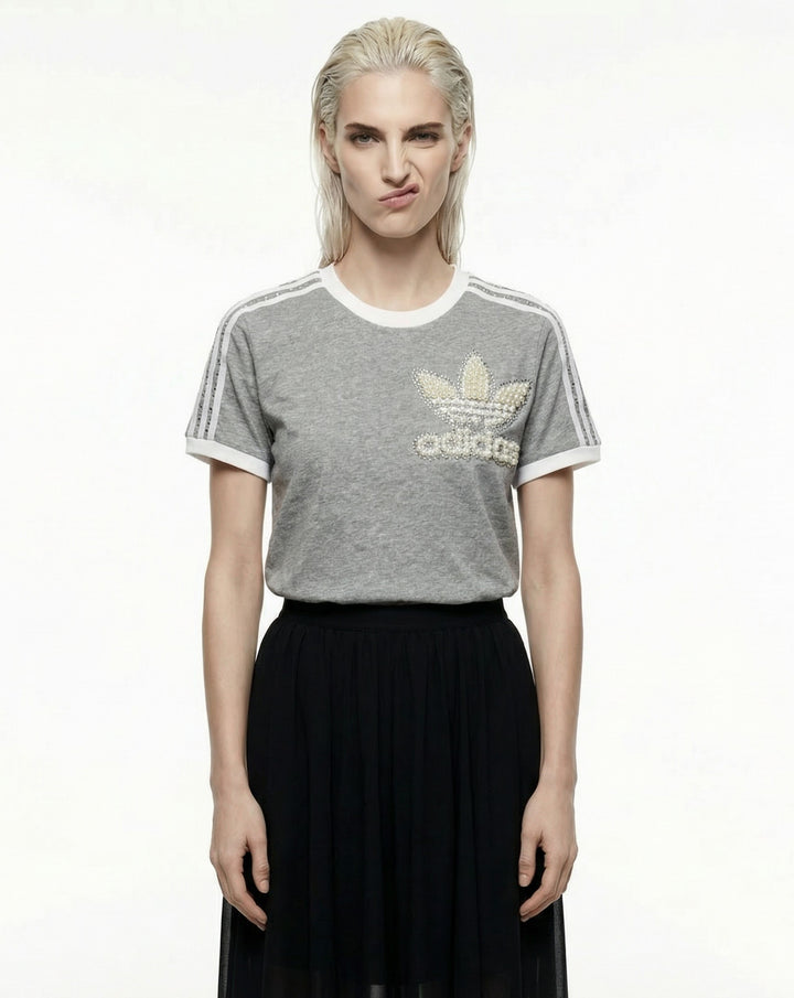 Grey Adidas T-shirt Pearls & Swarovski
