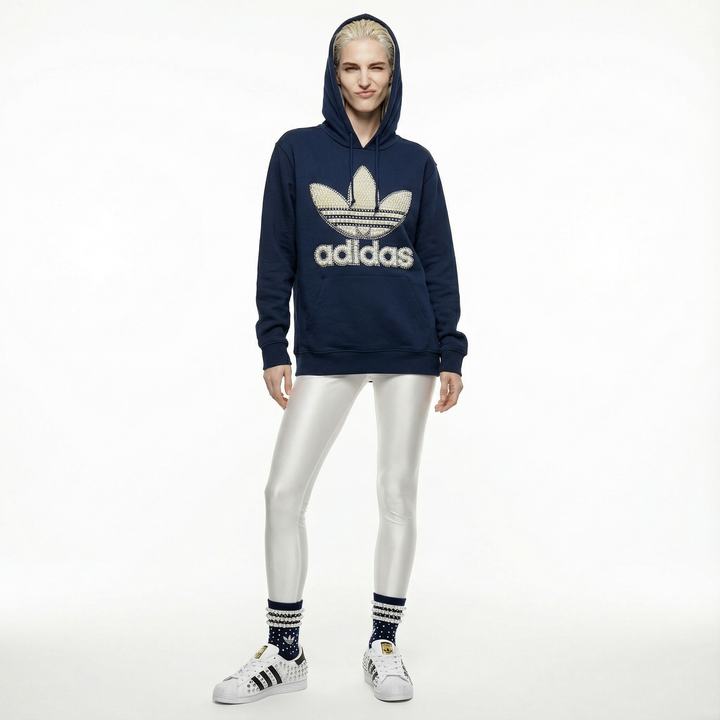 Niebieska bluza z kapturem Adidas Perły & Swarovski