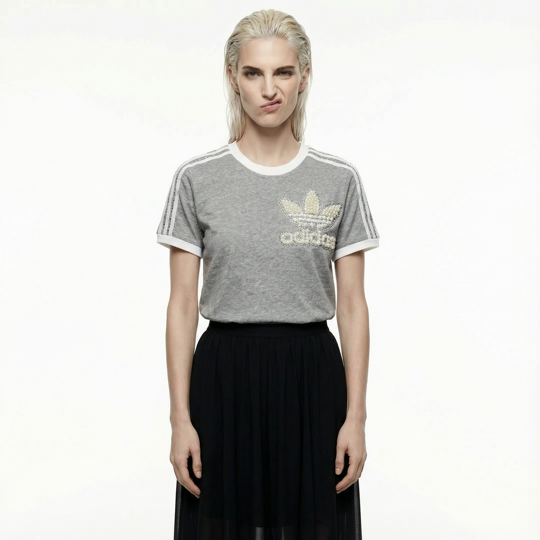 Szary T-shirt Adidas Perły & Swarovski
