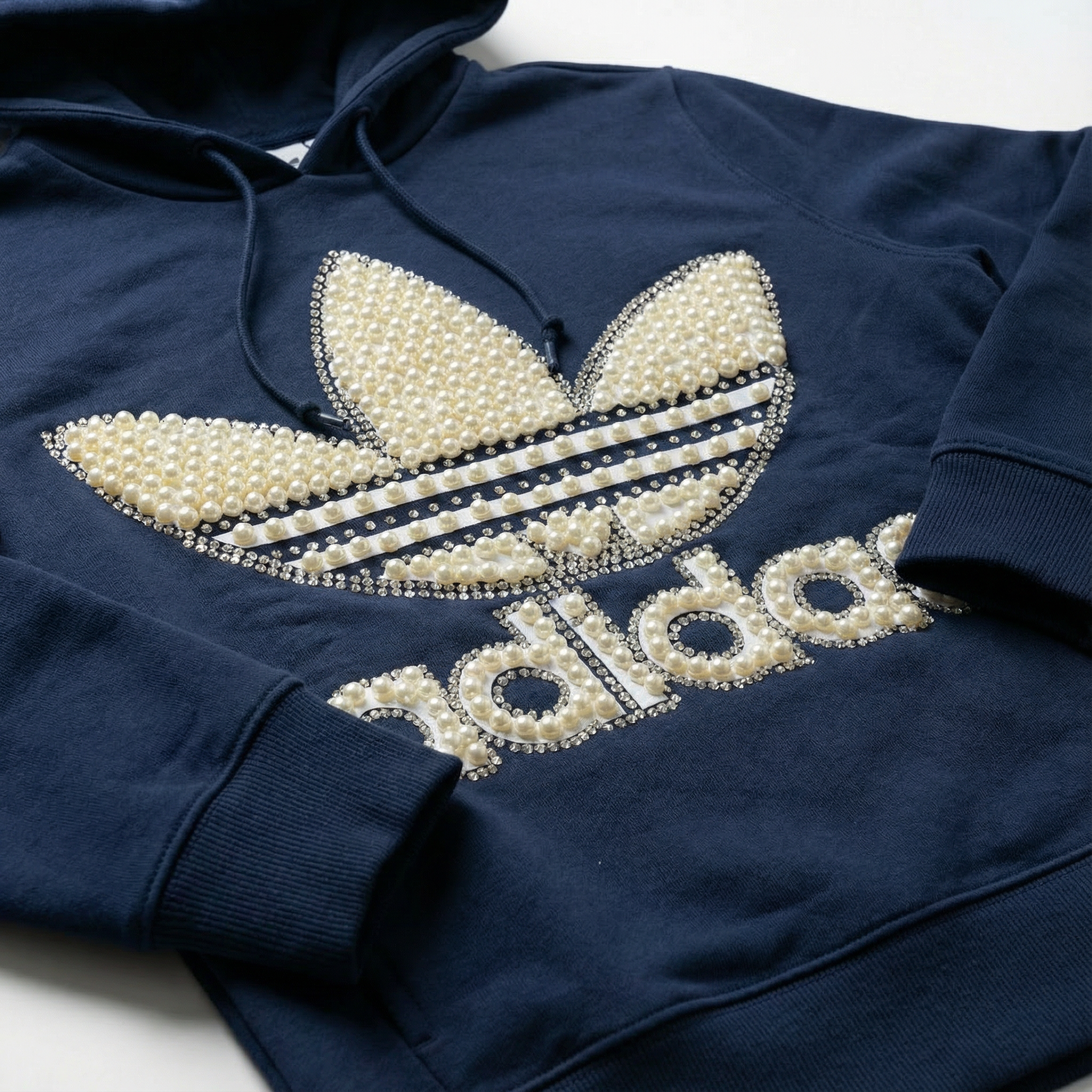 XS Blue Adidas Hoodie Pearls & Swarovski
