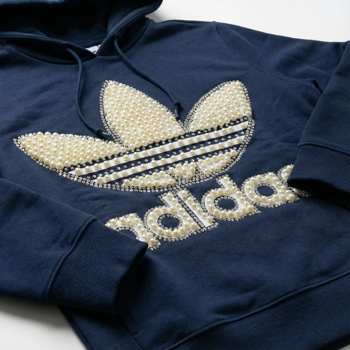 Niebieska bluza z kapturem Adidas Perły & Swarovski