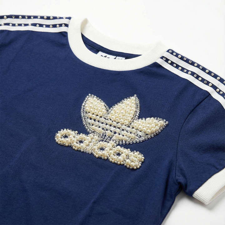 Blue Adidas T-shirt Pearls &amp; Swarovski 