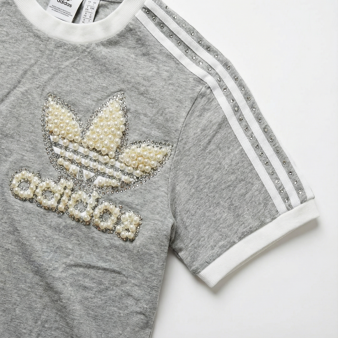 Szary T-shirt Adidas Perły & Swarovski
