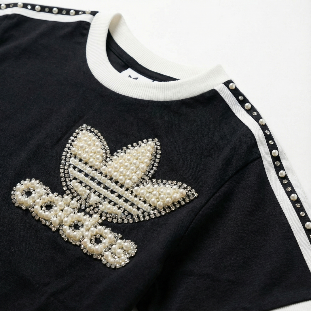Black Adidas T-shirt Pearls & Swarovski