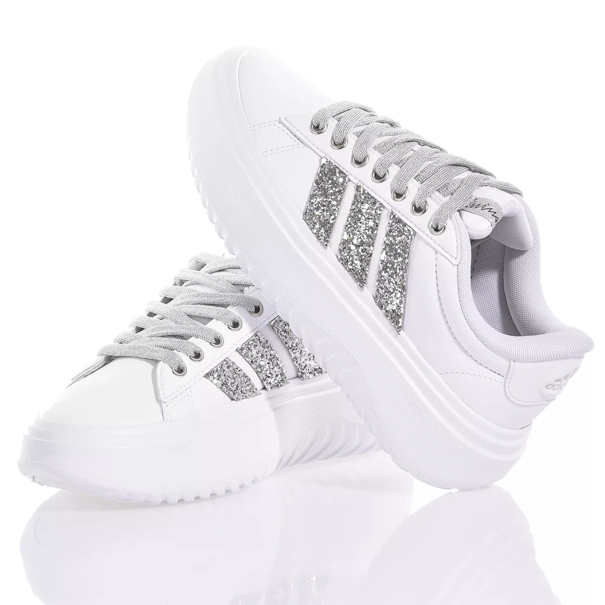 Adidas Cloud Glitter Silver Platform Paillettes