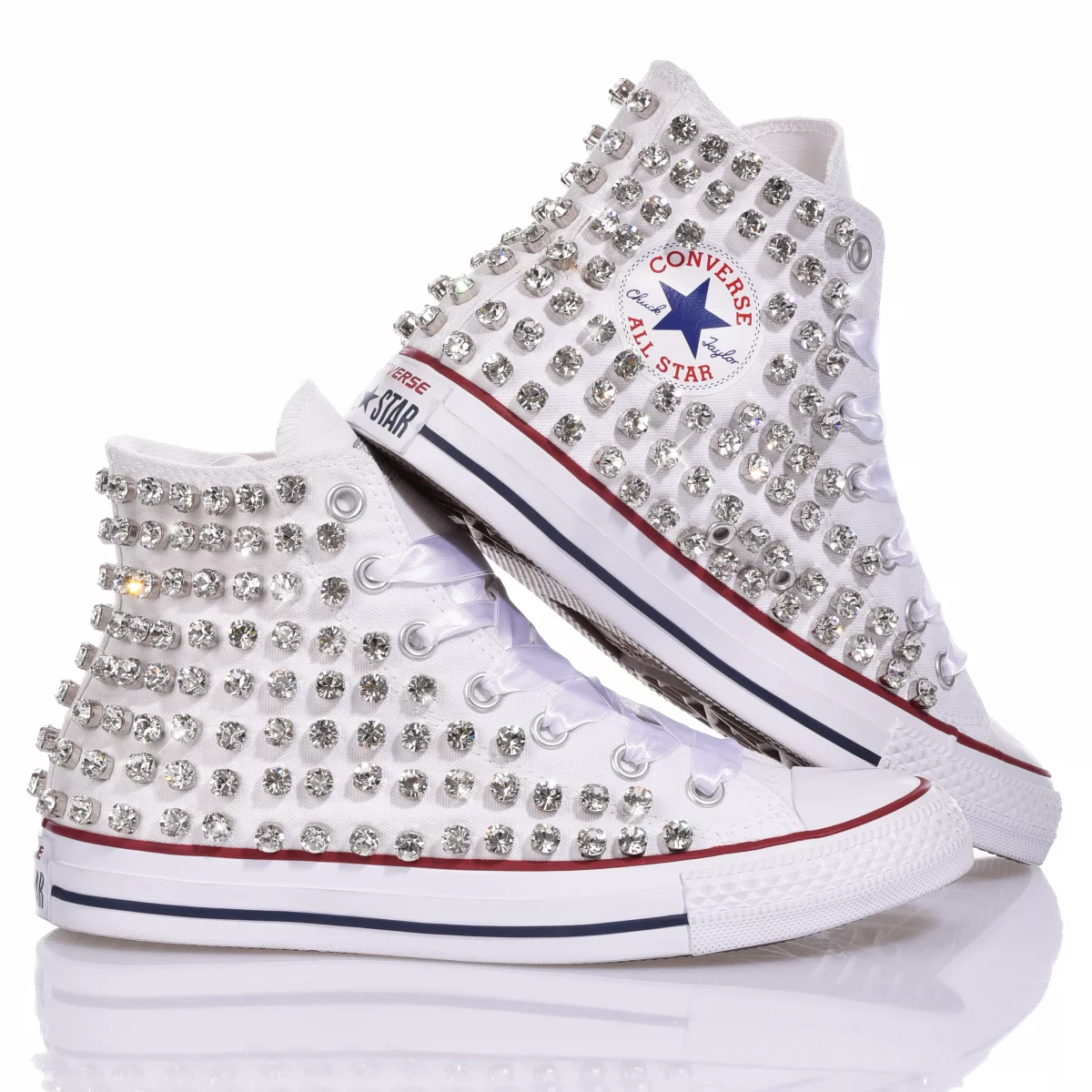 Answer the phone Sobriquette More than anything Converse All star Bianca Swarovsky Diamond Mimanera custom sneakers