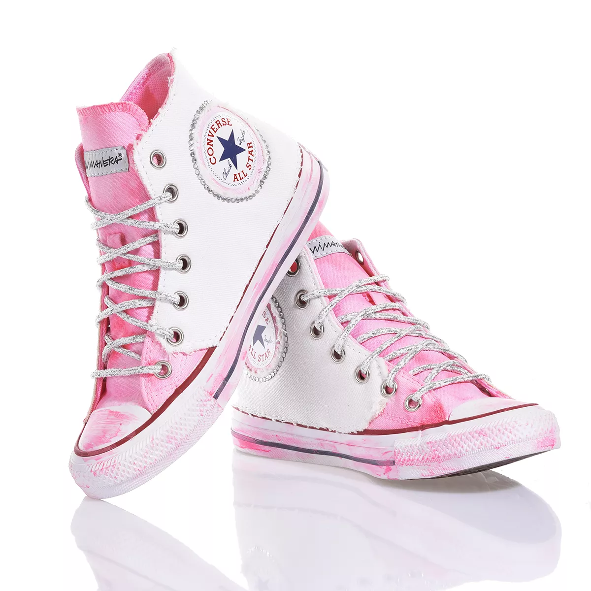 Converse Denim Pink Heart Chuck Taylor High Top Painted, Special, Swarovski